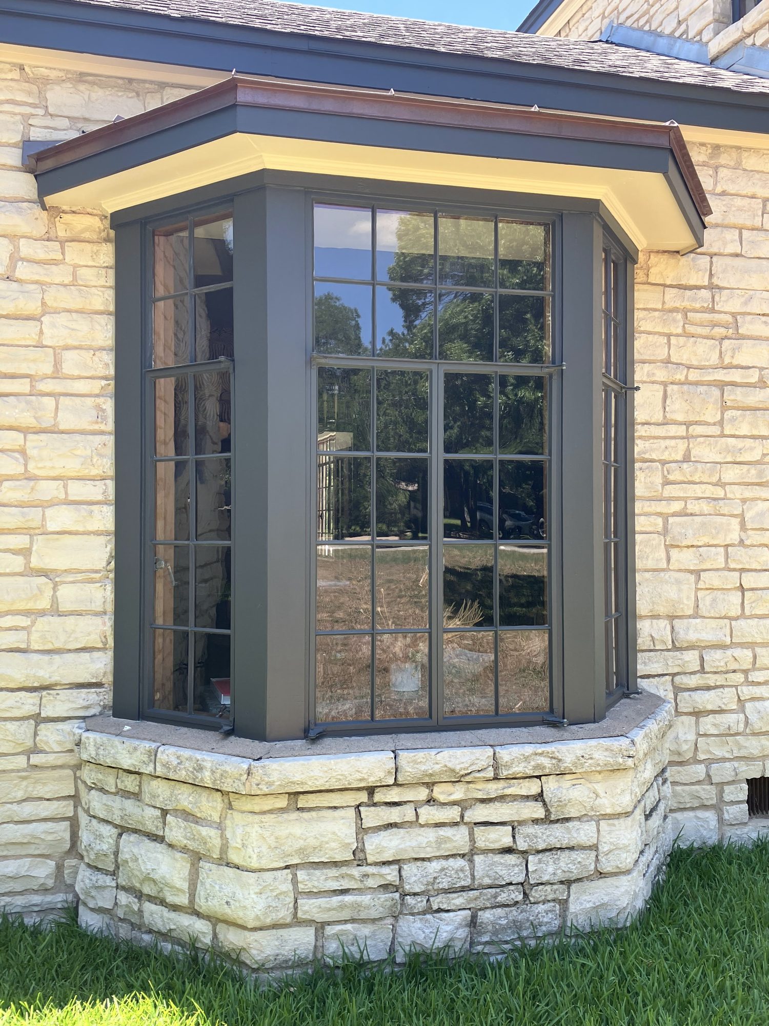 Shoal Creek steel casement windows after restoration